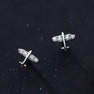 Mini Airplane silver Stud Earrings-ECZ010 Silver SS086
